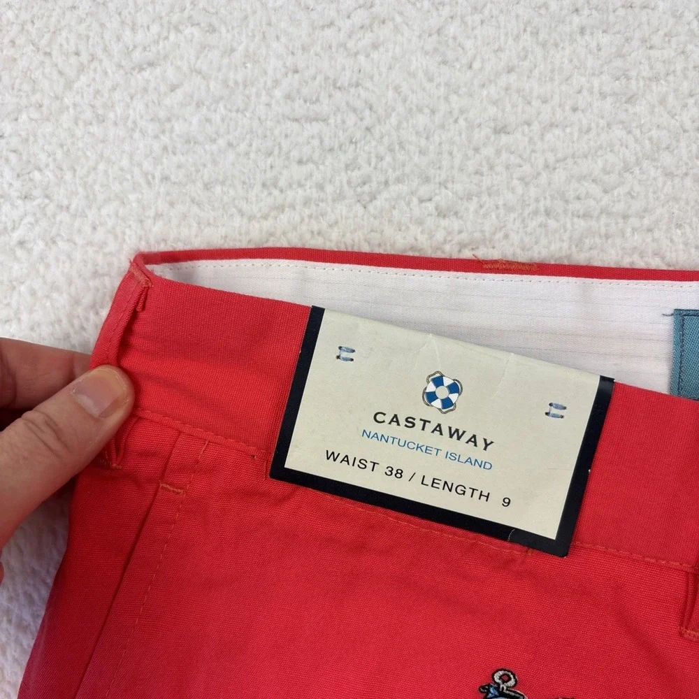 NEW CASTAWAY NANTUCKET Mens Chino Shorts Size 38 Embroidered Anchor Fish Preppy